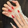 Press On Nails Long Stiletto Glitter Fake Nails Press Ons with 3D Design Reusable Acrylic False Nail Full Cover Glue On Nail Stick On Nail for Women