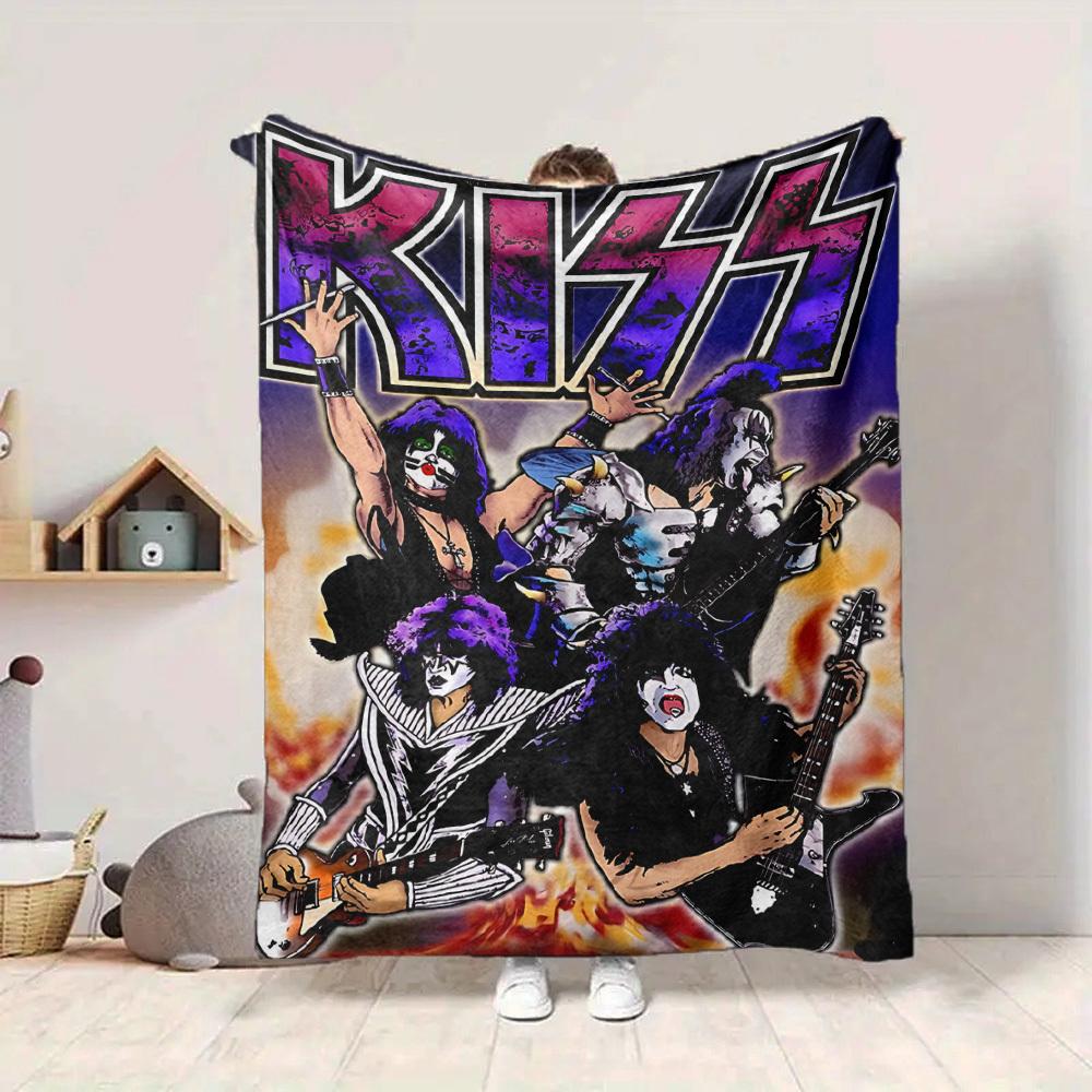 1 шт. Плед с логотипом группы KISS Легкий фланелевый плед Покрывало для дивана, кровати, путешествий, кемпинга, гостиной, офиса, дивана