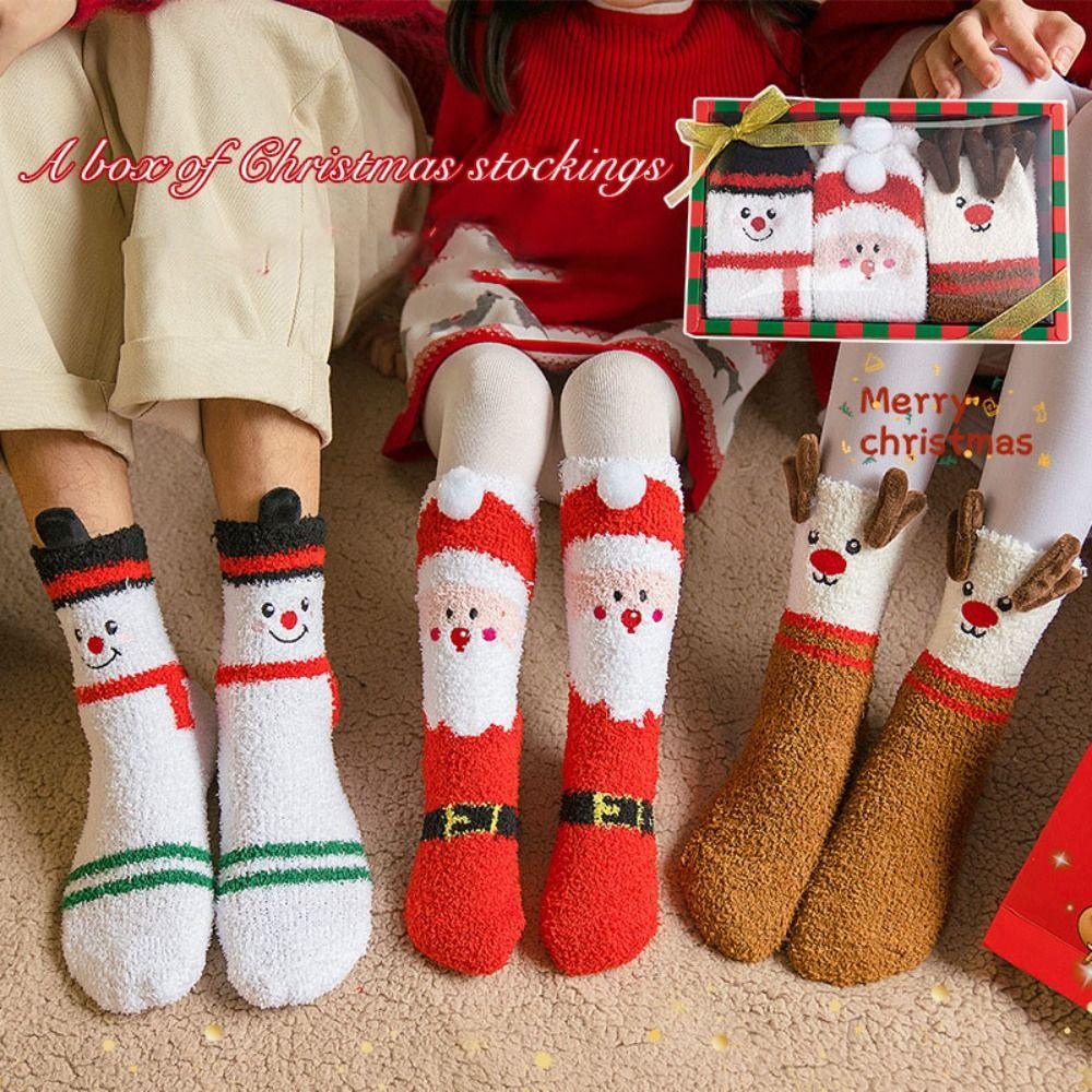 Сохраняющие тепло носки средней длины из кораллового флиса, плюшевые носки с Санта-Клаусом, мягкие рождественские носки, Рождество