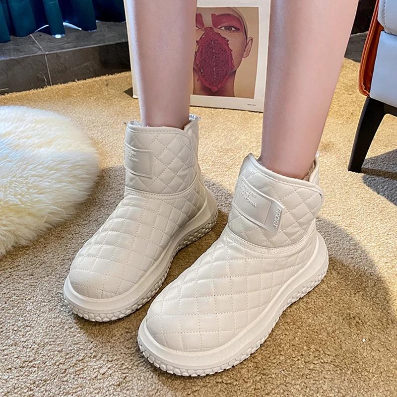 Зимняя женская теплая обувь из меха, новый бренд, короткие плюшевые ботильоны, зимние ботинки на плоской подошве, платформа, повседневная женская обувь, боты