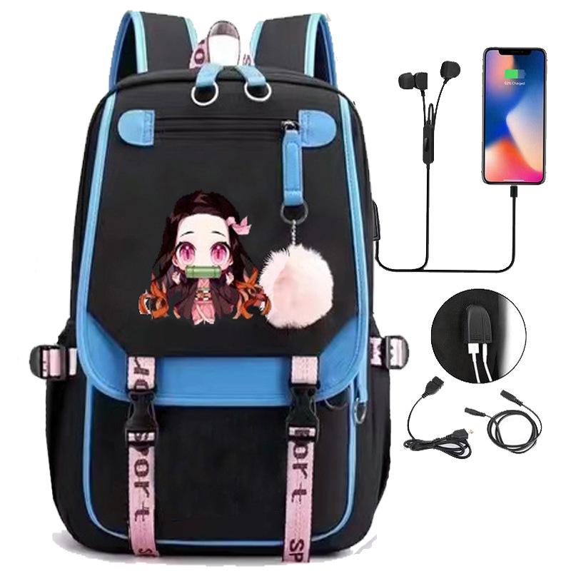 Japan cartoon comics Demon Slayer Large Capacity Backpack for Teenagers and Students USB Interface Laptop Bag 0007 KTB