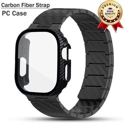 Ремешок из углеродного волокна + Чехол из поликарбоната для Apple Watch Band Ultra 2 49 мм 45 мм 41 мм 44 мм 40 42 мм Магнитный браслет iWatch 9 8 7 6 5 4 3 SE