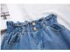 Women's A-line High Waist Denim Shorts - Summer Korean Style, Elastic Waist, Rolled Hem, Loose, Versatile, Slimming, Wide Leg.