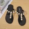 Women's Summer Flip-Flops with Pearl Decoration - Simple Flat Design