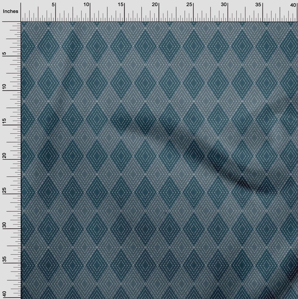 oneOone Cotton Flex Dark Teal Blue Fabric Check Argyle Diy Clothing Quilting Fabric Print Fabric By Yard 40 Inch