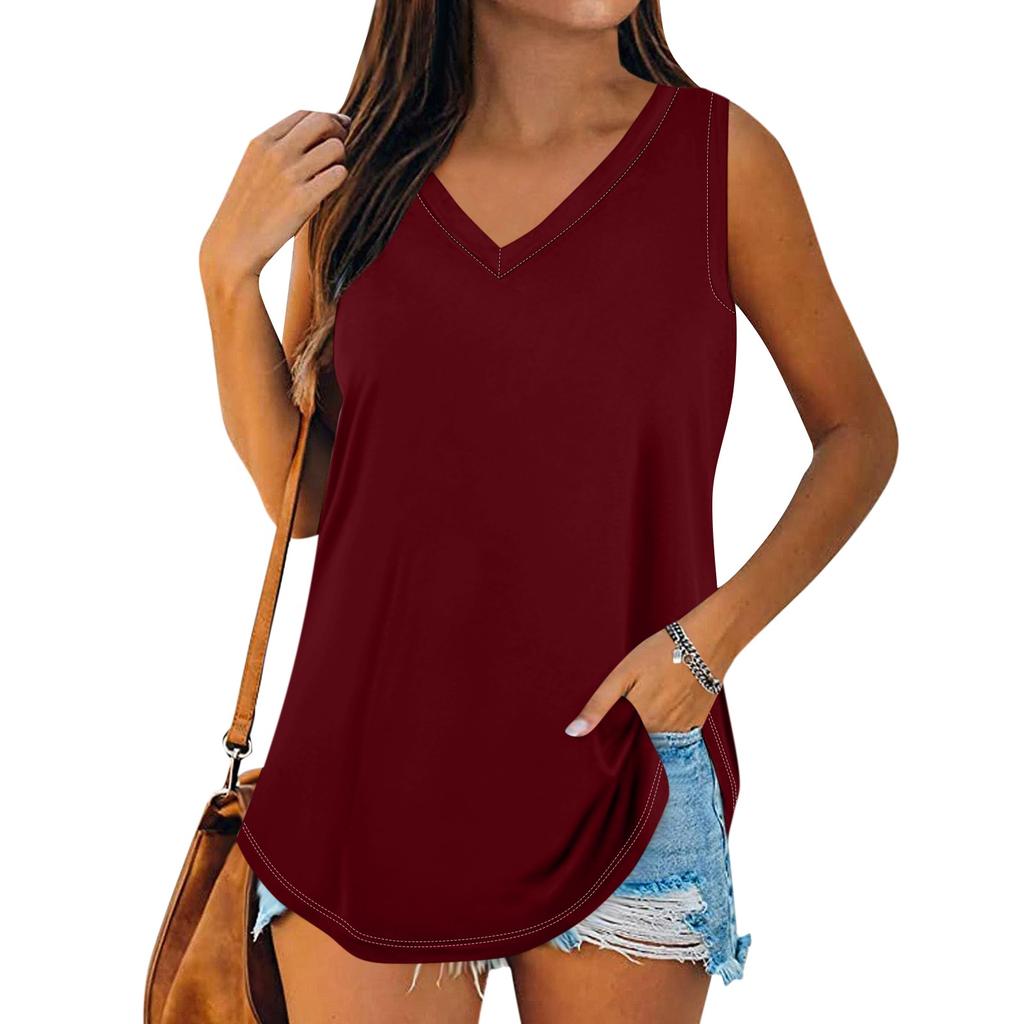 Женская летняя повседневная футболка без рукавов с v-образным вырезом, топы, блузка