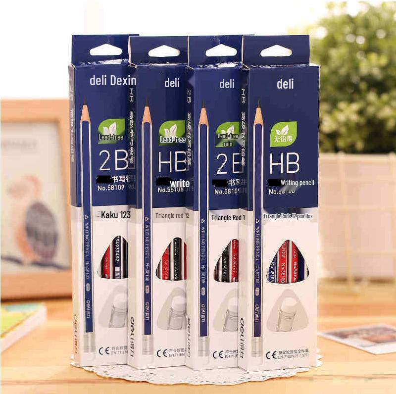 12-Piece Set: Hexagonal Deli 2BHB Cartoon Pencils for Students