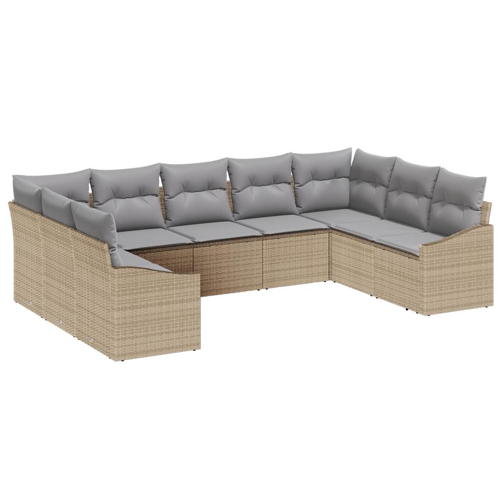9 Piece Garden Sofa Set in Beige and Light Grey Poly Rattan