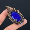 Lab-Created Blue Sapphire Gemstone Pure Copper Wire Wrapped Handmade Pendant Jewelry