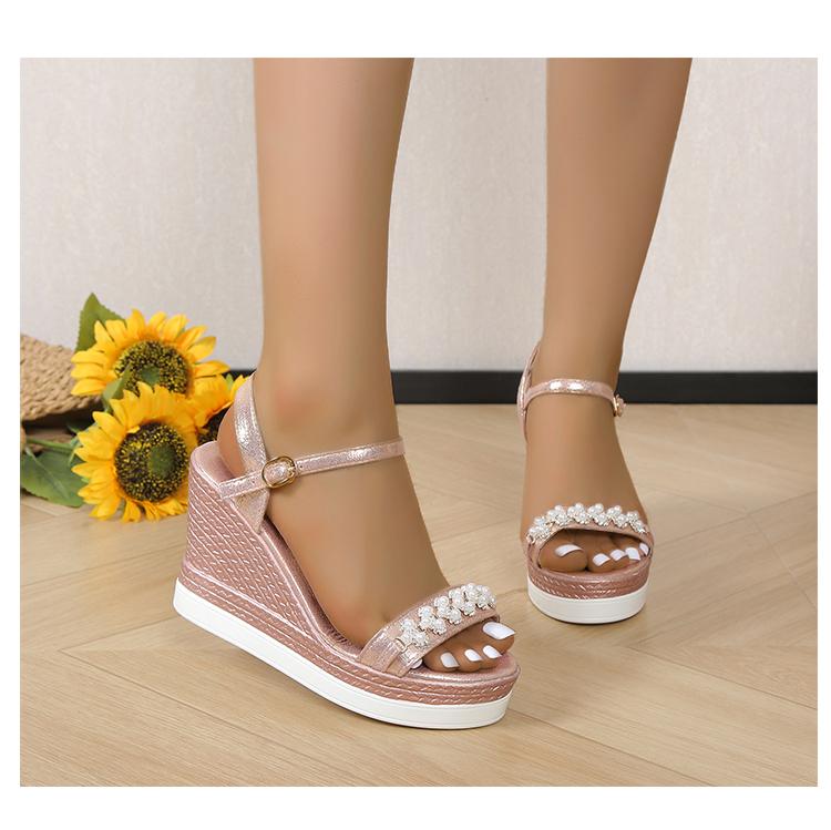 Fashion Women's Platform Sandals 2024 Summer Pearl High Heels Fashion Women's Wedge Sandals Beach Shoes