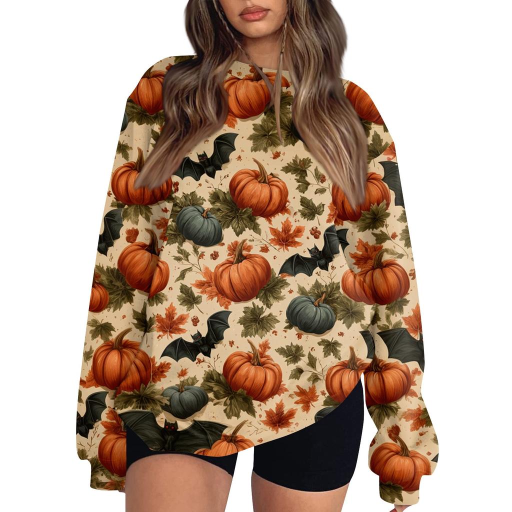 Женский модный повседневный свитшот с длинным рукавом и принтом на Хэллоуин