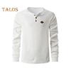 Spring Autumn Men Shirt Turn-down Collar Long Sleeves Pure Color Pullover Buttons Mid Length Business Office Daily Top