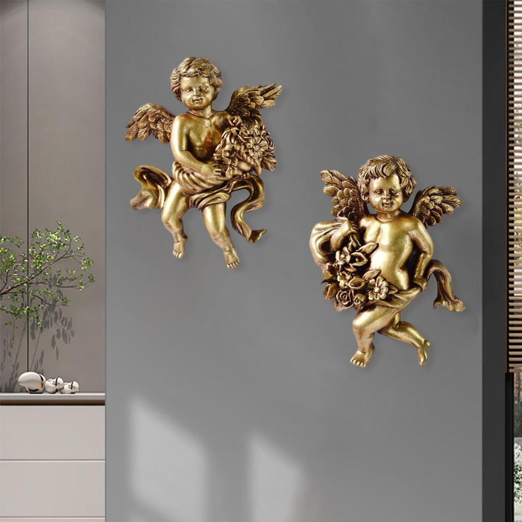 2x Angel Statue Figurines Cherub Wall Sculpture for Barchurch Dining Room