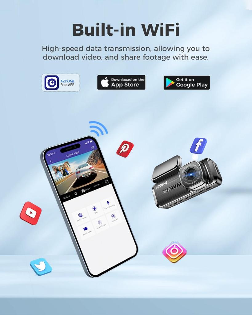 Автомобильный видеорегистратор AZDOME M200 1080P видеорегистратор с ночным видением, Wi-Fi, циклическая запись, режим парковки