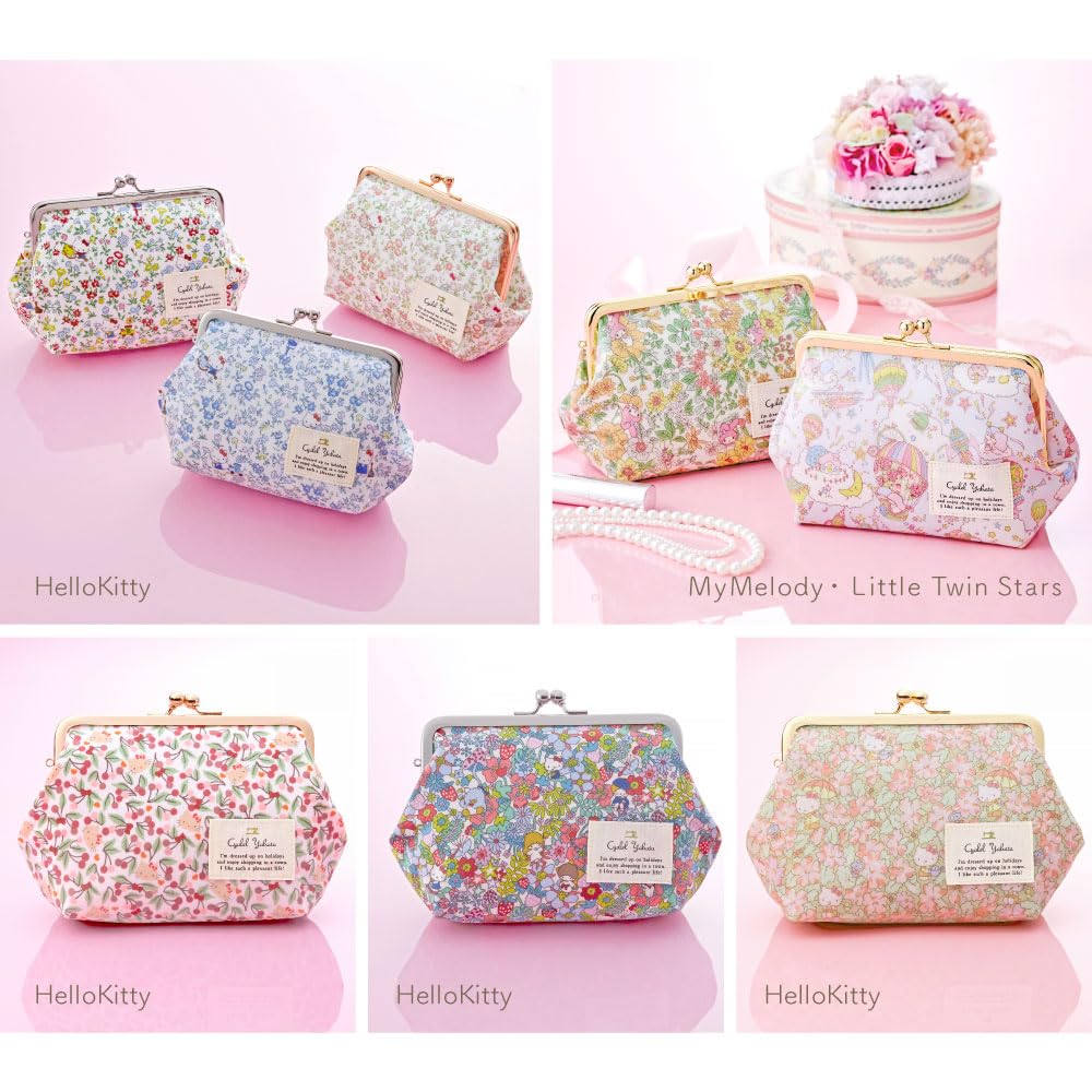 Сделано в косметичке с Hello Sanrio и цветочным принтом Liberty Meadow от Cyalel Yahata Стильный, Япония, Закрывающаяся на застежку Китти, Персонажи, (Примула