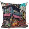 Cartoon Street Corner Linen Cushion Cover Japan Architecture Style Home Decoration Living Room Sofa Throw Pillows Case 45X45Cm