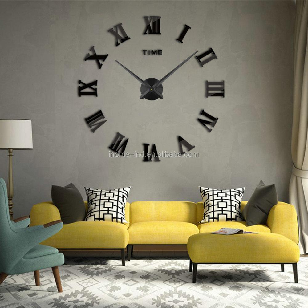 Wall Stickers DIY Mirror Digital Clock Quartz Hanging Needle Creative Large Roman Numbers 3D Movement Living Room Acrylic