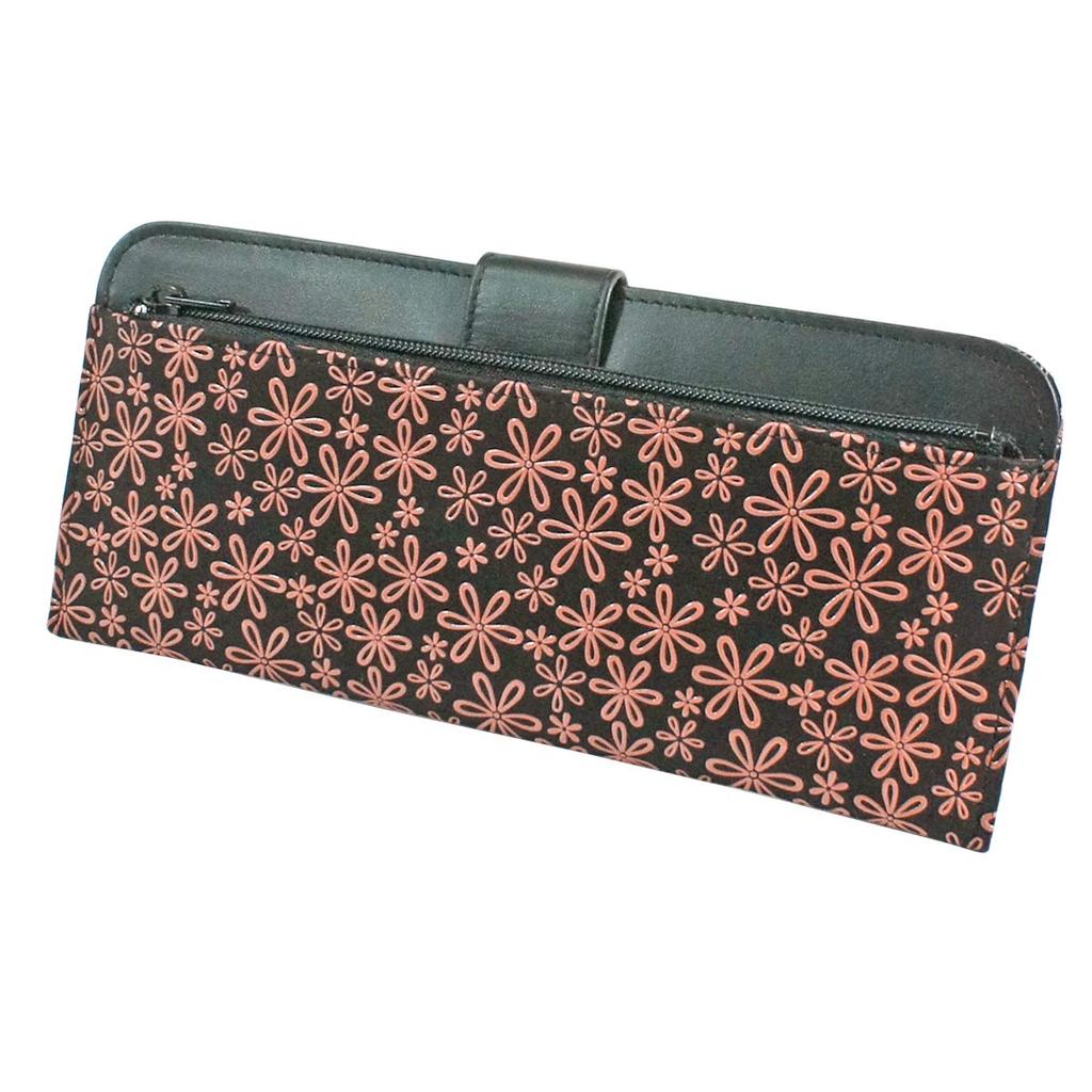 Inden Long Wallet Bundle L Thin Deerskin Black X Pink Lacquer Snow Grass Pattern [Indenya] 2107-51-160