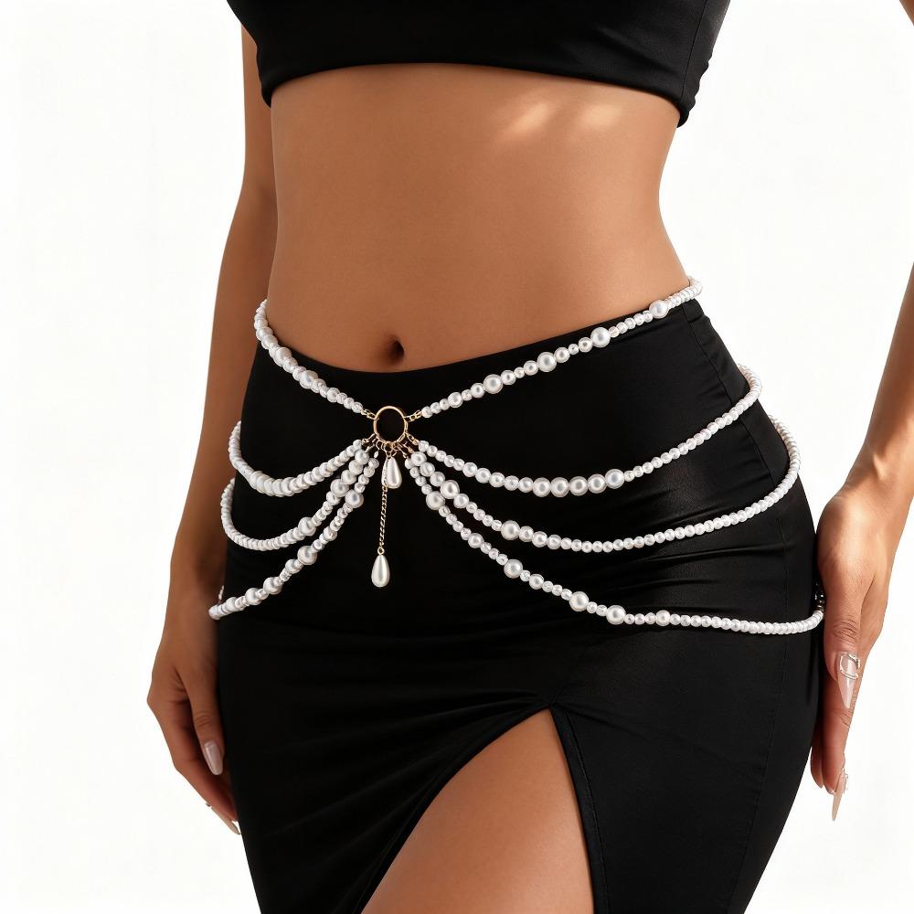 Tassel Pearl Waist Chain Multi-layer Beads Chain Belt Fashion Waist Chain Belt Body Jewelry