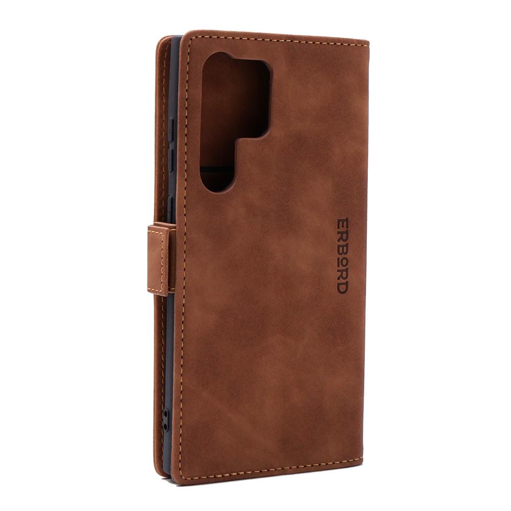 Samsung Galaxy S23 Ultra Case, ERBORD Vintage Wallet Flip Case, Brown