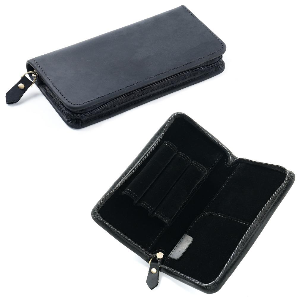 Top Layer of Cowhide Cowhide Pen Case Zipper Closure Card Holder Pen Pouch Handmade Large Capacity Pen Holder Organizer