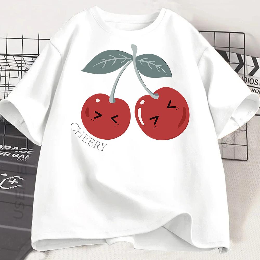 Girls Casual Short Sleeve Round Neck TShirt Summer with Fabric Playful Casual Shirts for Girls Cherry Graphic Tee Comfortable