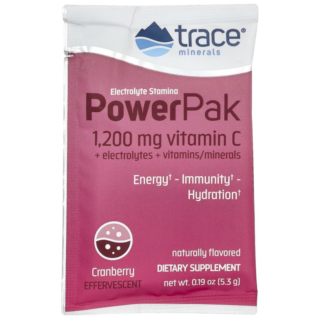 Trace, Электролитная выносливость, Power Pak, Клюква, 1200 мг, 30 пакетиков, 5,3 г (0,19 унций) каждый