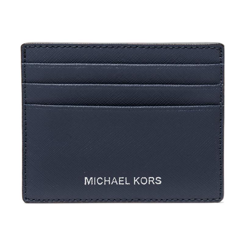 Michael Kors Короткий мужской кошелек-кардхолдер Varick из коровьей кожи, черный/темно-синий темно-синий