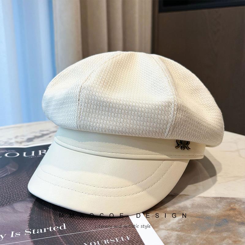 Black Star Anise Hat Women's Autumn New Retro Temperament Newsboy Hat Leather Brim Versatile Face Cap