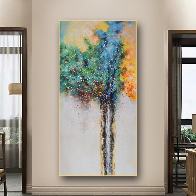 Современная картина на холсте, абстрактные текстурированные коричневые деревья с золотисто-желтыми листьями, настенные художественные постеры, принты для домашнего декора, Куадрос