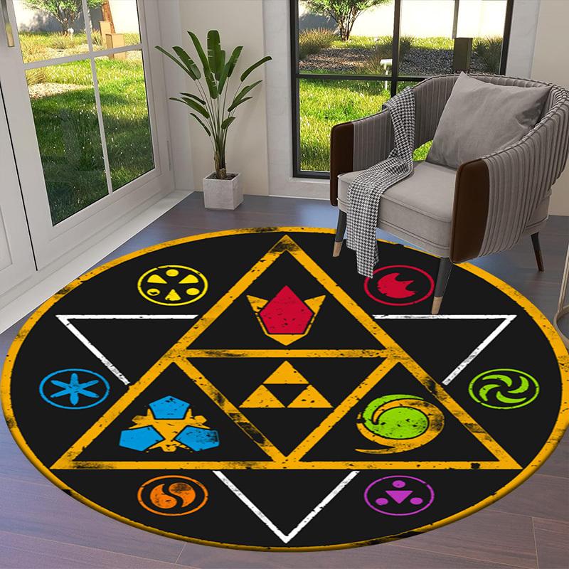 1pc Symbolic Geometry Round carpet, Made of Polyester,Perfect for Decorating Office Chairs, Living Rooms,fplt095