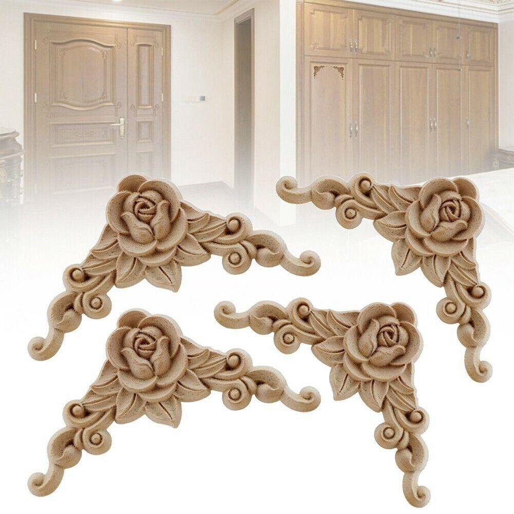 Furniture Parts Wooden Figurines Crafts Corner Appliques Frame Wood Carved Woodcarving Decorative
