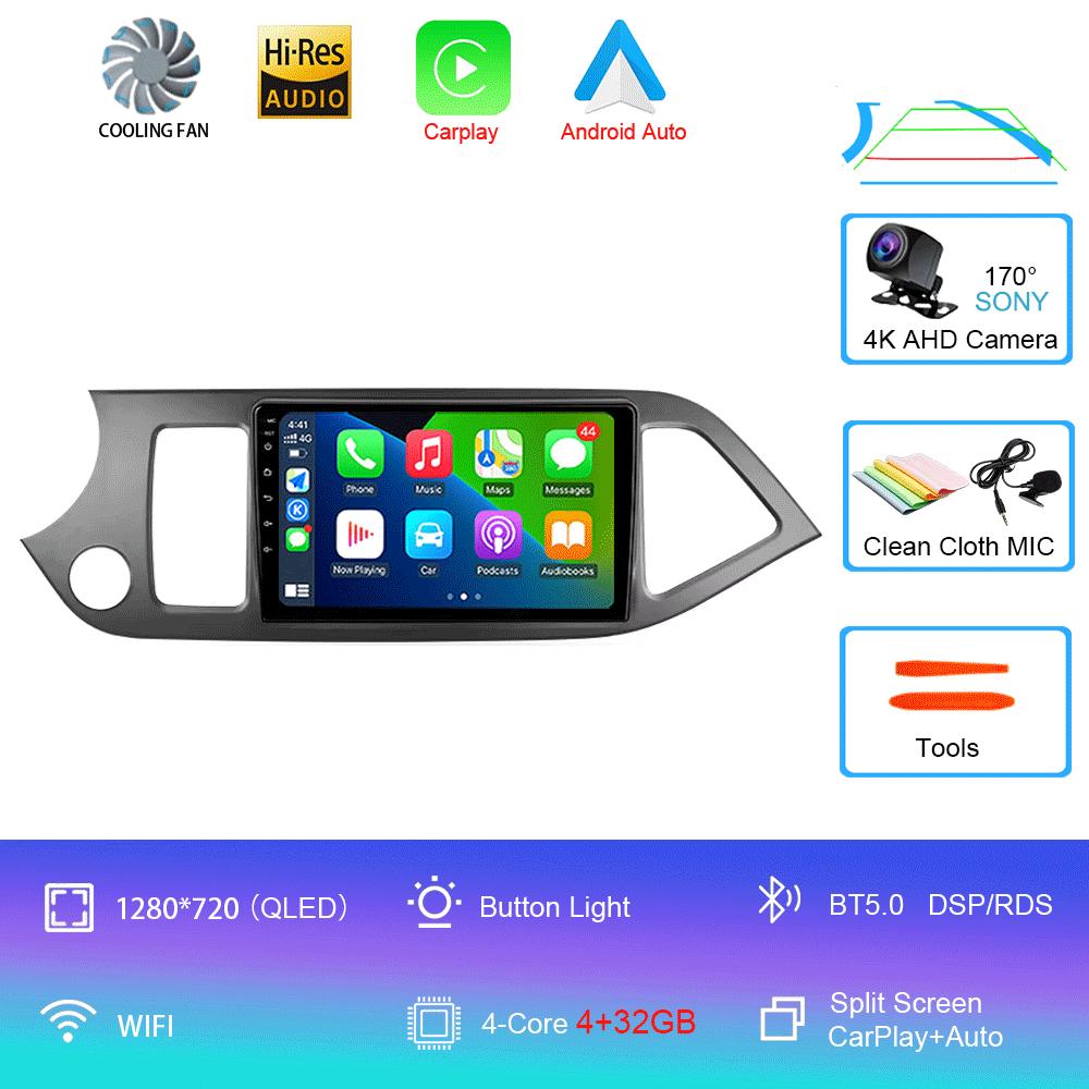 Автомагнитола Android 14 Carplay WIFI+4G Для KIA PICANTO Morning 2011 2012-2016 Навигация GPS Мультимедийный Видеоплеер Головное Устройство DSP