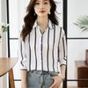 Женские блузки рубашки 2025 весна длинный рукав женская блузка рубашка отложной воротник полосатая повседневная блузка рубашка женские топы J927