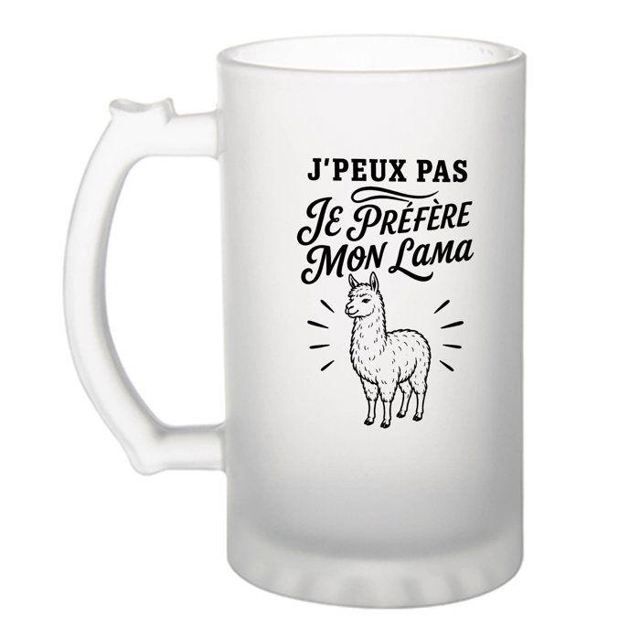 Chope / Verre à bière - PLANETEE - J’peux pas je préfère mon Lama (minimaliste) - Verre trempé givré - 470 ml - Imprimé en Bretagne