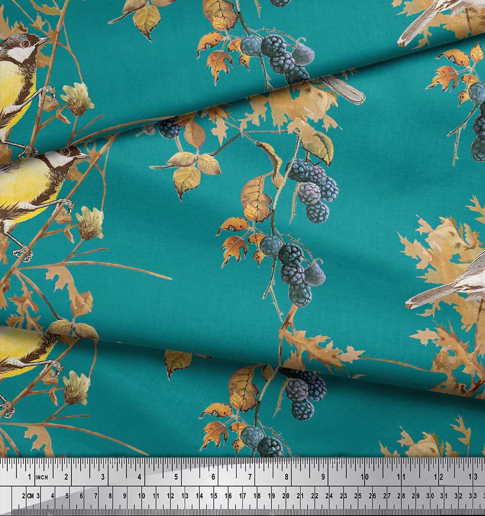 Soimoi Черная креповая ткань из полиэстера Черная ягодная и желтая ткань с принтом воробья и птицы в ярдах 42 дюйма