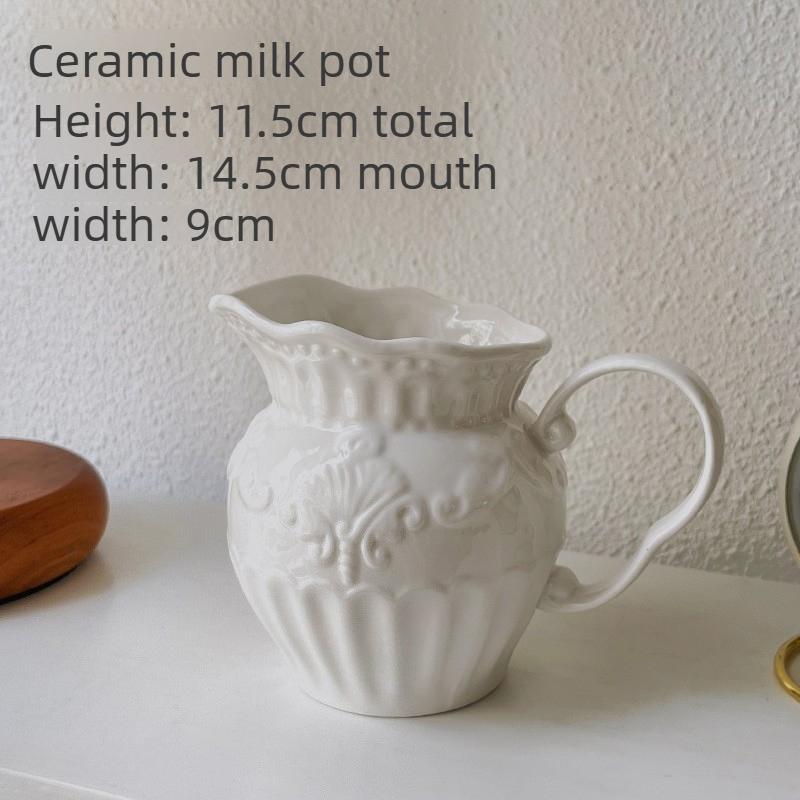 Fashion Retro Relief Ceramic Vase Living Room Desktop Decoration White Milk Pot Vase Home Decoration