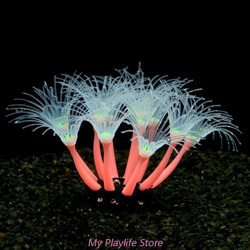 1Pc Silicone Glowing Artificial Coral Fish Tank Decoration Glow In The Dark Fake Coral Ornament Aquarium Underwater Decor Plant