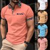 Men's Business Casual Polo Shirt Fashion Color Blocking Short-sleeved T-shirt Lapel Button Pocket Decoration Golf Sports T-shirt
