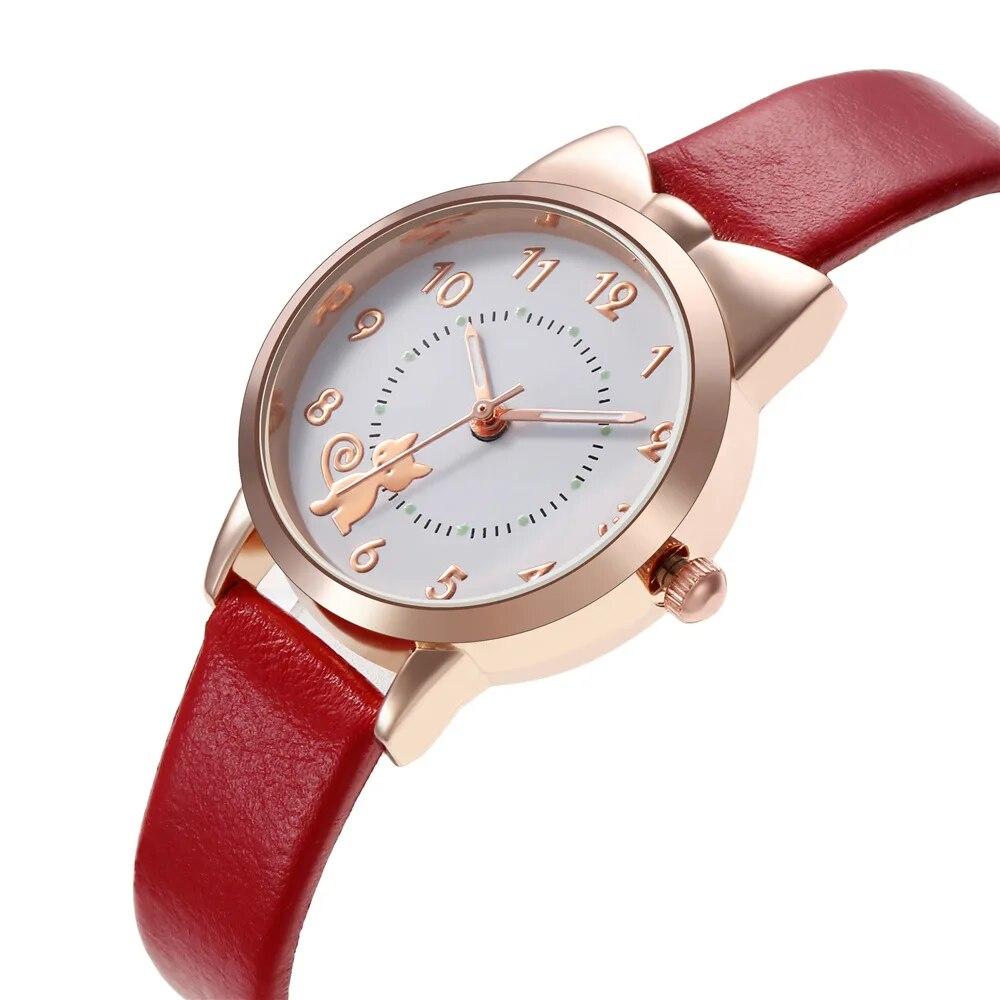 Светящиеся кварцевые часы с милым мультяшным котом для девочек, наручные часы