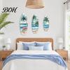 Rustic Surfboard Decoration 3Pcs Wooden Wall Art Decor, Natural Wood Hanging Sign, Warm Grain Lightweight Tropical Summer Theme for Home Office