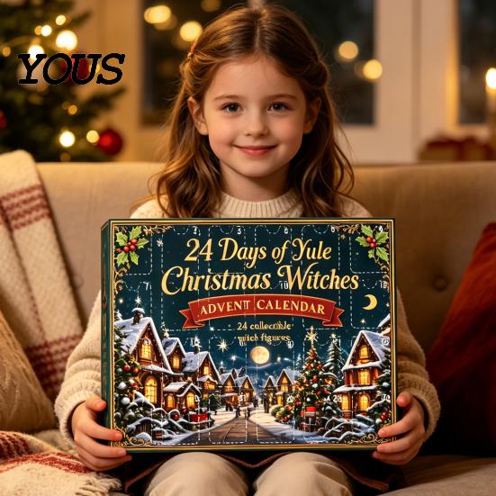 Decorative Figures for Window Christmas Witches Advent Calendar 2026, 24 Days Yule Countdown Box, 2D Blind Box Acrylic Witch Figurine Signs,