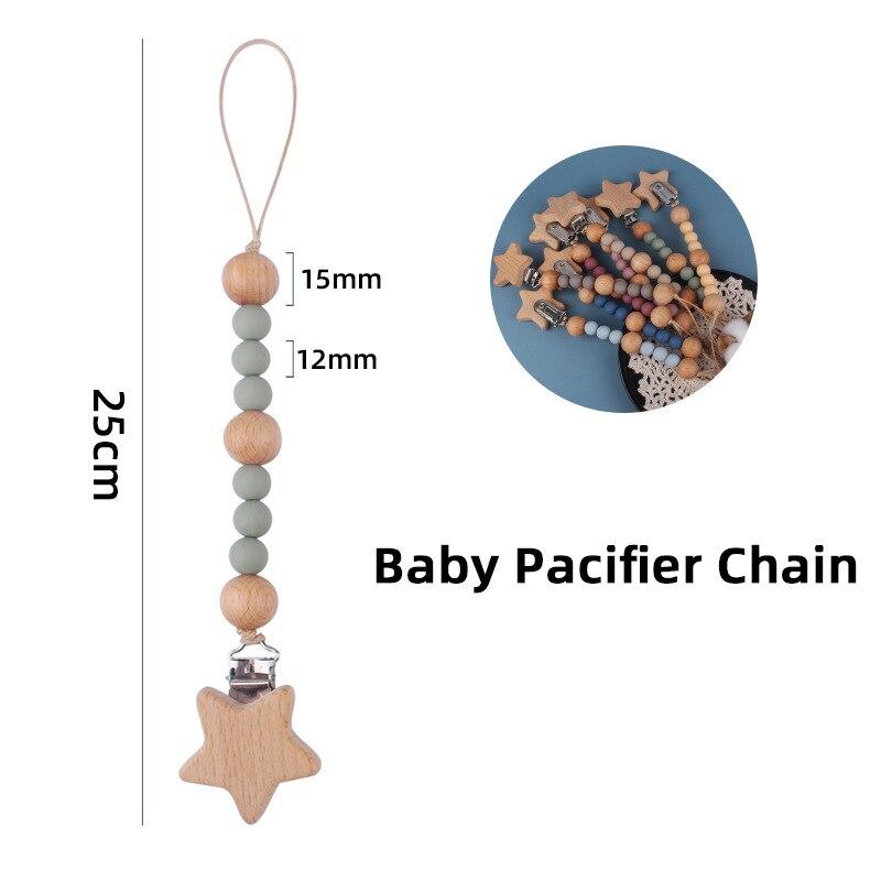 Baby Pacifier Clip Chain Wooden Star Holder Pacifier Clip Strap Infant Nursing Nipple Holder