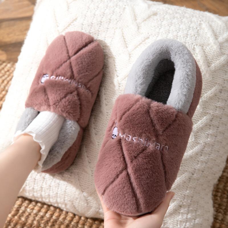 Универсальные хлопковые тапочки на каблуке для женщин, зимние домашние тапочки для дома, нескользящие теплые плюшевые хлопковые туфли для мужчин