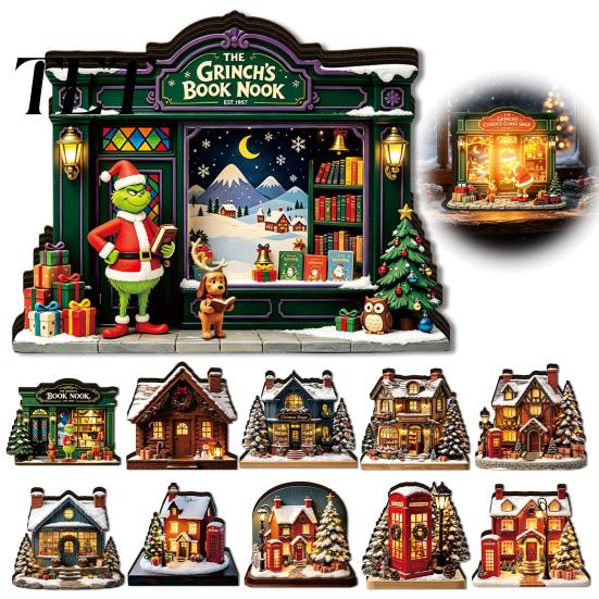 Cozy Living Room Decor Items Christmas Wooden Light Up House Table Ornament, LED Lighted Tabletop Decorations Book Nook Village Decoration for Holiday
