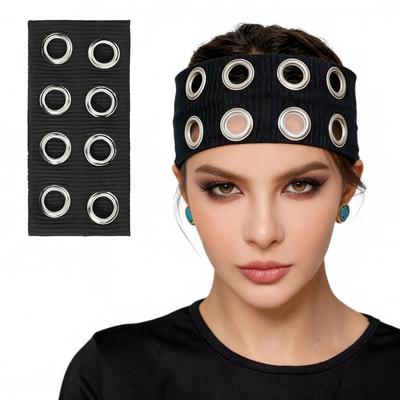 Повязка на голову с люверсами и металлическими отверстиями, Шипованные повязки на голову, Повязка на голову в стиле панк с люверсами, Черная, Полая эластичная повседневная заколка для волос,