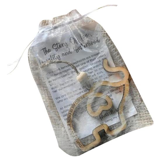 Friendship Elephant Ornament Wooden Hanging Elephant Decoration with Story Card Elephant Pendant