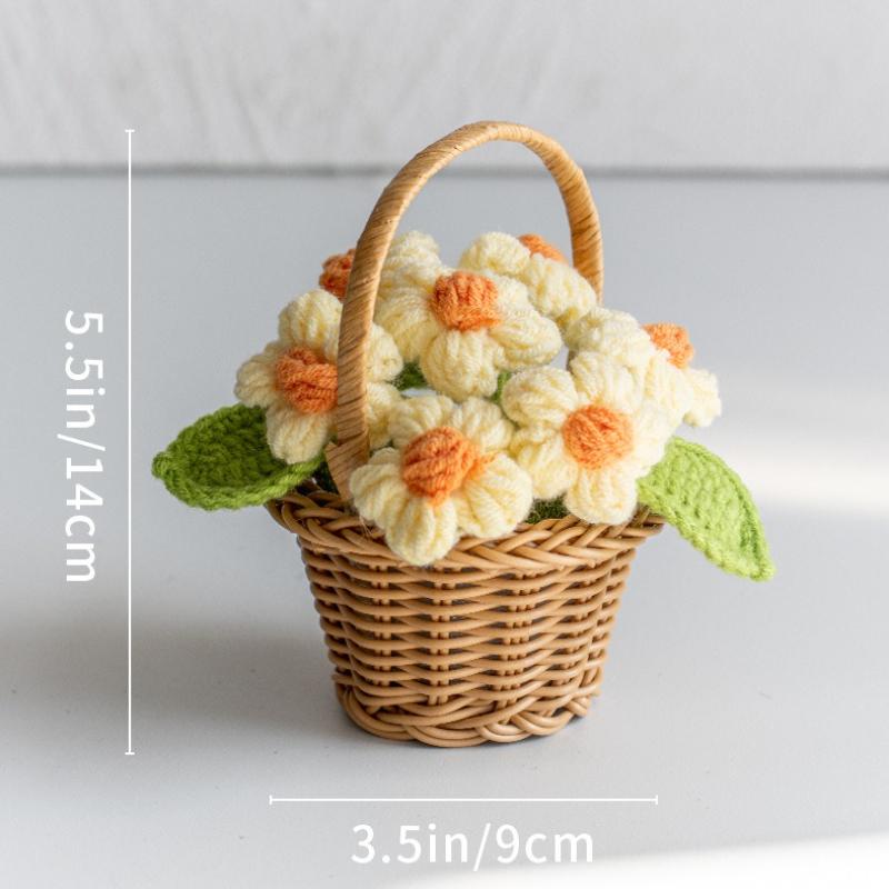 1Pc Small Blue Flower Potted Handmade Wool Crocheted Puff Desktop Decoration Ornaments