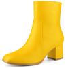 Allegra K Women's Mid-Chunky Heel Square Toe Ankle Boots, Side Zip, Yellow, Size 26.0cm