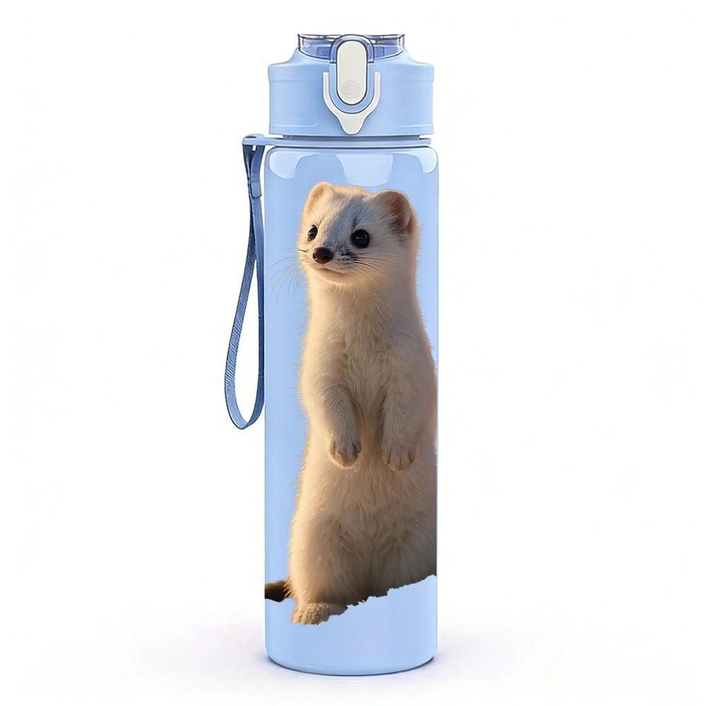 1PC Stoat Small Furry Wild Animal Print 750ml Color Plastic Sports Water Bottle Leakproof Flip Straw Lid Suitable for Sports Office Home Use